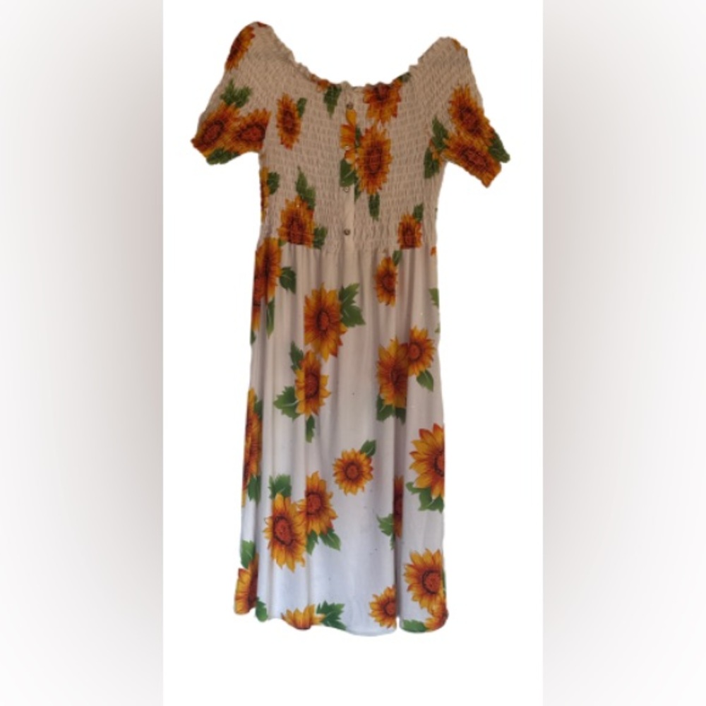 Seven islands sunflower Floral Garden Smocked Midi Dress with Sunflower Pattern